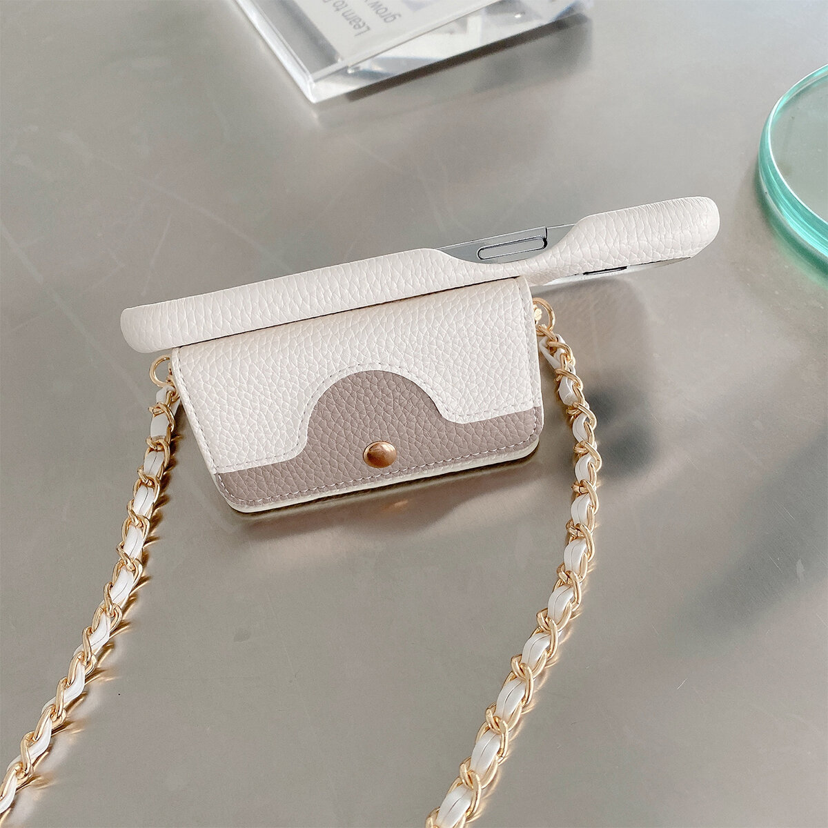 Luxury Wallet Phone Case With Metal Chain And Mirror For Iphone_voghion.com