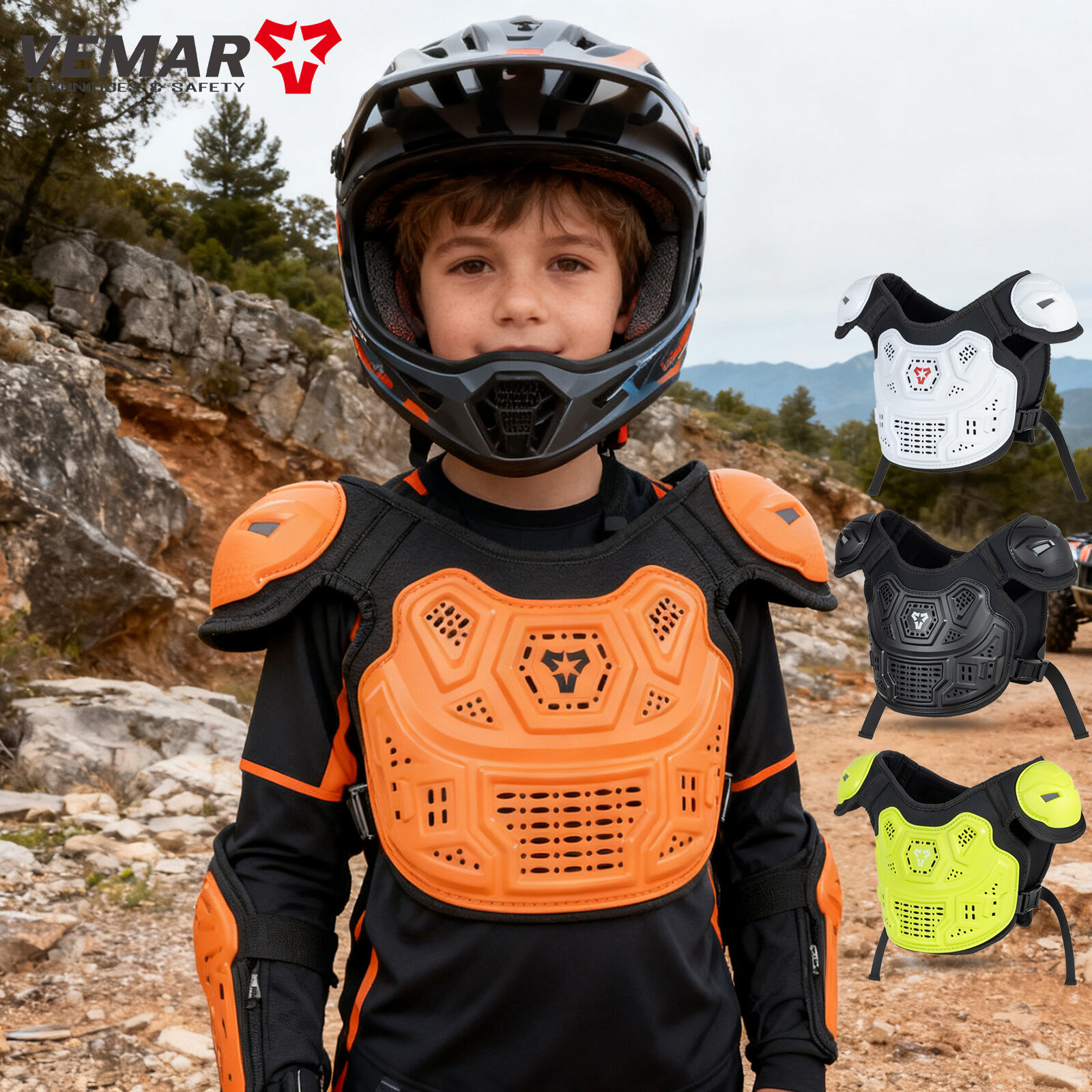 Vemar xe mô tô trẻ em cưỡi áo giáp sốc hấp thụ chống mùa thu Motocross cơ thể áo giáp thoáng khí xe máy Miếng đệm đầu gối & miếng đệm khuỷu tay trẻ em MOTO RIDER Bộ bảo vệ bánh răng