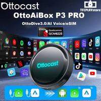OTTOCAST P3 Pro CarPlay AI Box Android Adapter Wireless Android Auto 8GB RAM + 128GB Storage Cloud SIM Supports YouTube Netflix & TikTok Streaming