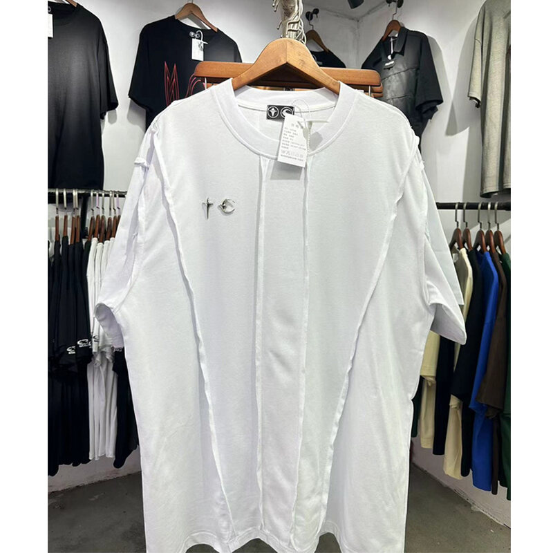 Thug Club High Street Trendy Star Moon Metal Logo Loose Heavyweight Short Sleeve T-Shirt for Men Youth Fashion Casual Cotton Tee