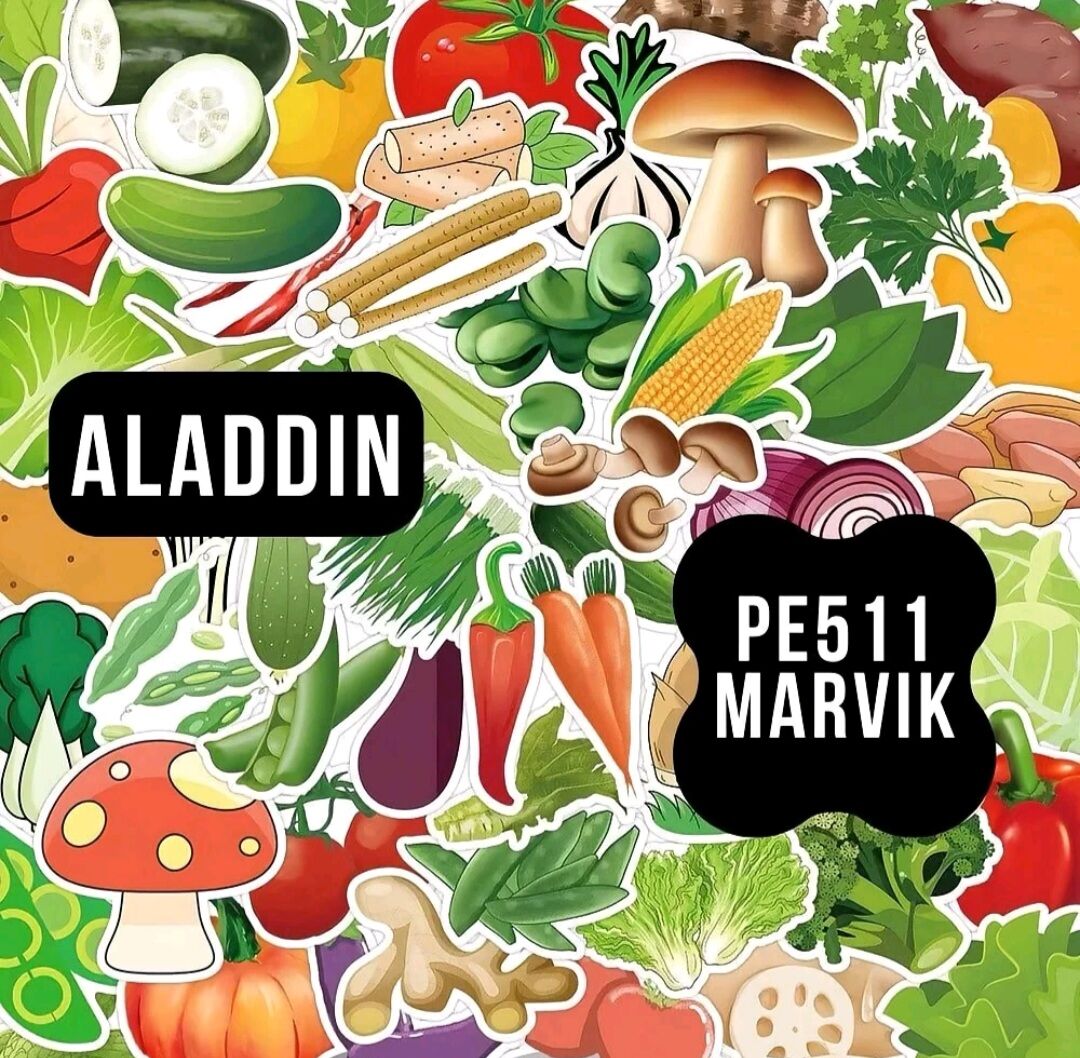 Aladdin PE511 Marvik vegetable sticker set. Stickers of various vegetables and mushrooms. Suitable for kitchen decor.