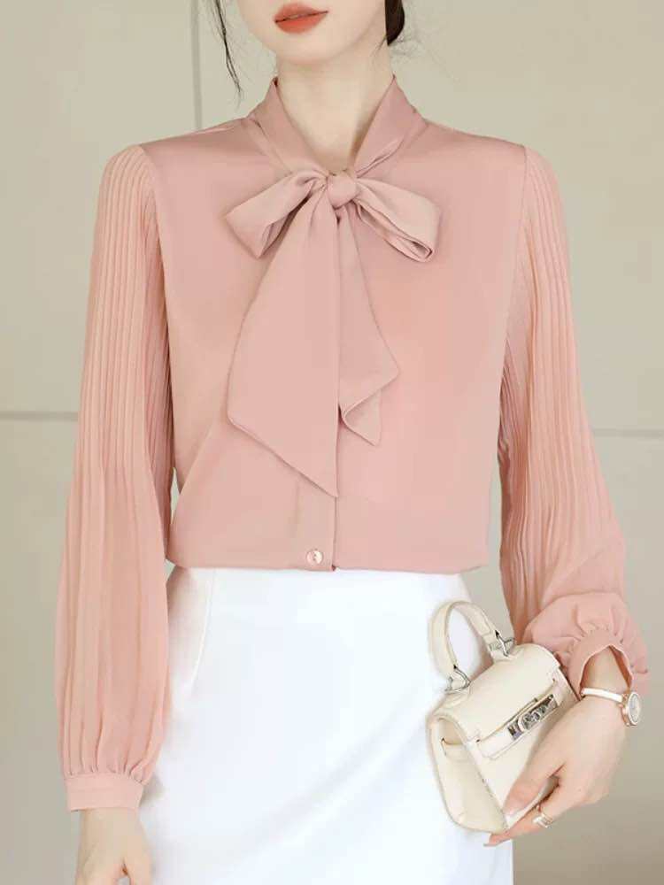 法式别致白色蝴蝶结衬衫女士长袖宫廷风衬衣秋季衬衫女装2025新款