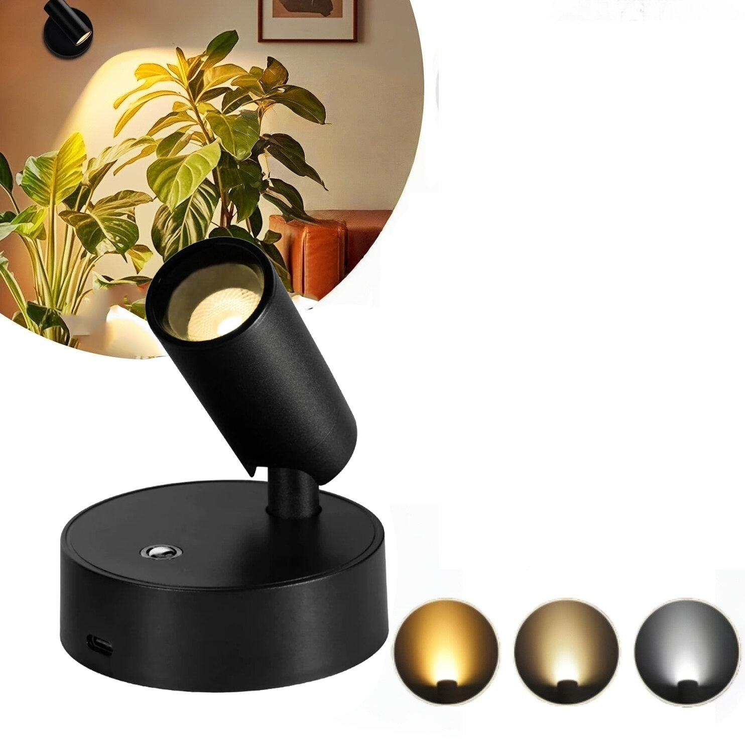 2000mAh Magnetic Base Led Wireless Wall Light USB Rechargeable Wall Mounted Cabinet Spotlight Touch Dimmable Bedside Lamp for Room Bedroom Reading Night Light
