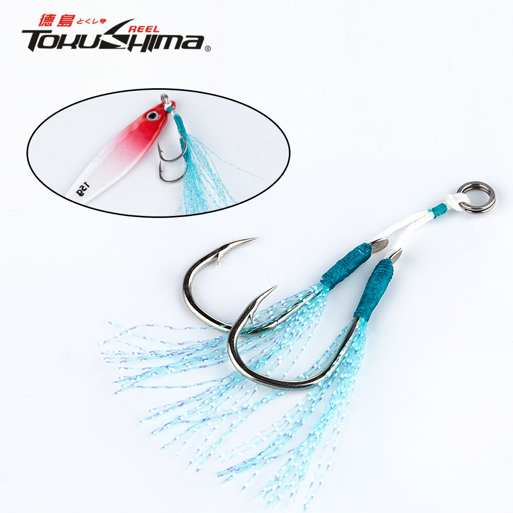 1Pc High Carbon Steel Assist Hooks Sharp Double Hooks with Durable Ring For Sea Fishing ราคา 6 บาท*ส่งฟรี