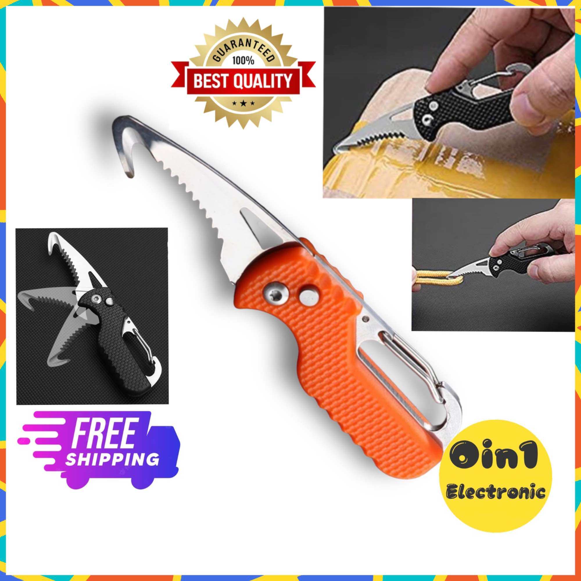 Edc Multitool Keychain Knife Serrated Blade Paratrooper Hook And