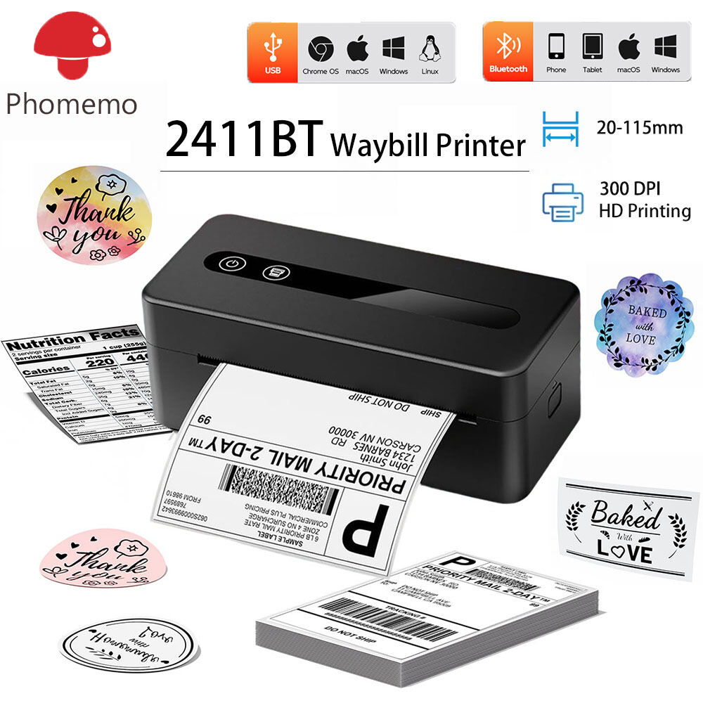 Phomemo PM-2411BT Thermal Waybill Printer,USB+Bluetooth A6 Shipping Label Printer Inkless Sticker Maker Machine,Thermal Courier Label Printer Shipping Barcode,Great For Barcode,Awb,QR Code,Picture,Price Tag,Logo,Clothes Labels ราคา 2,399 บาท*ส่งฟรี