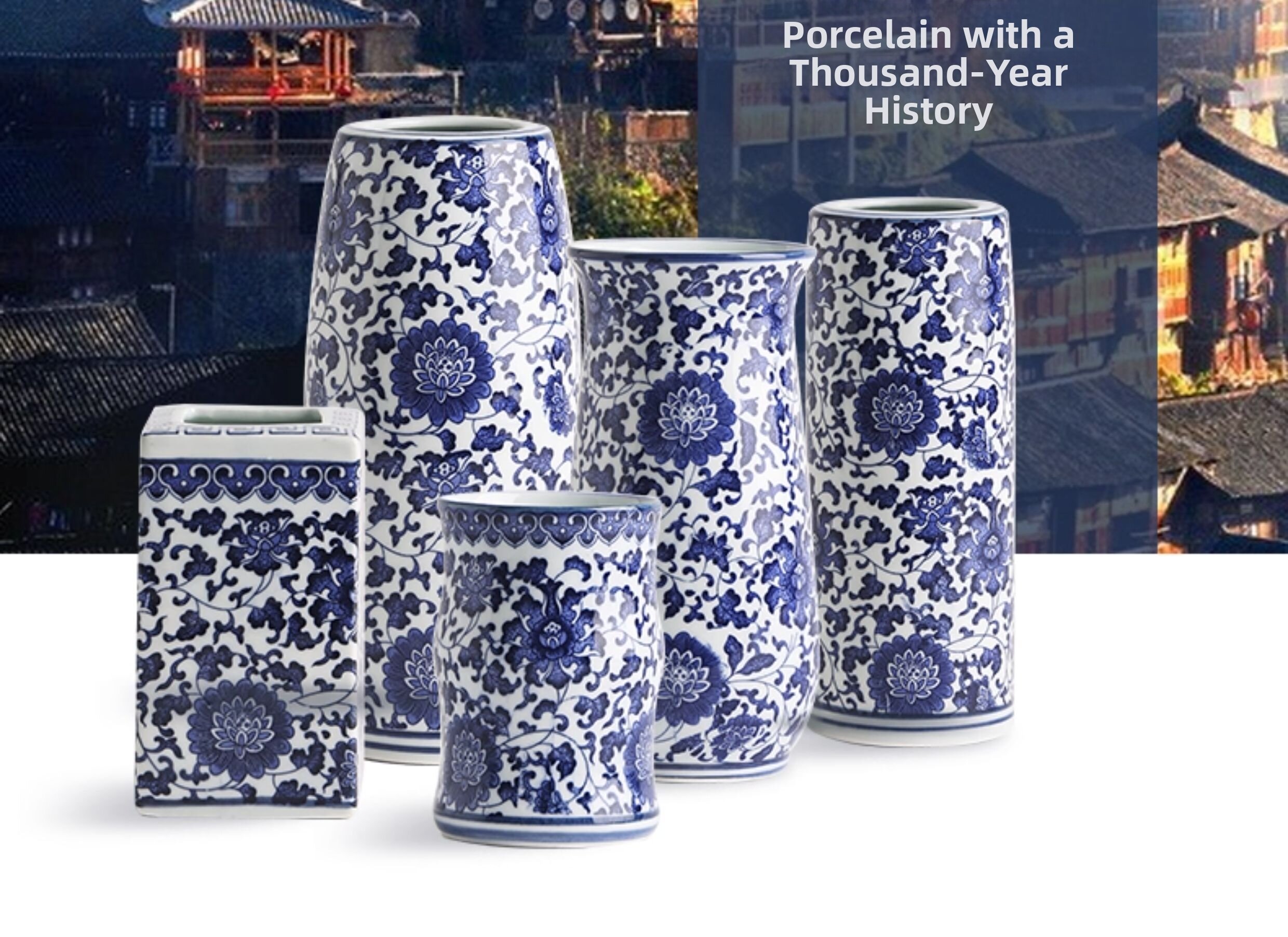 Decorative Jingdezhen Blue And White Porcelain Vase Retro Style_voghion.com