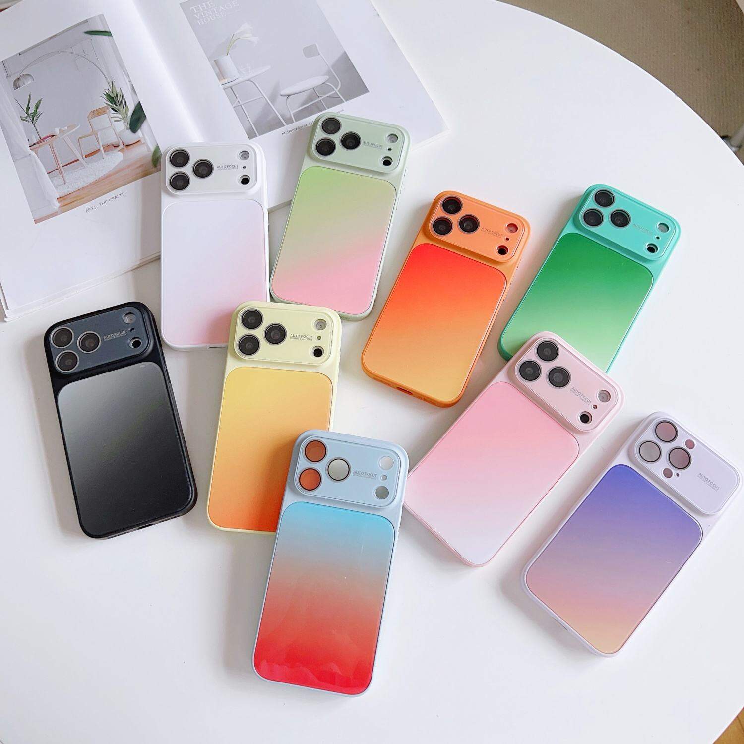 Macaron Color Glass Phone Case For iPhone 17ProMax 17/16ProMax 15/15ProMax Multi Colors Available | Trendy Bright Color Scheme With Camera Lens Protector