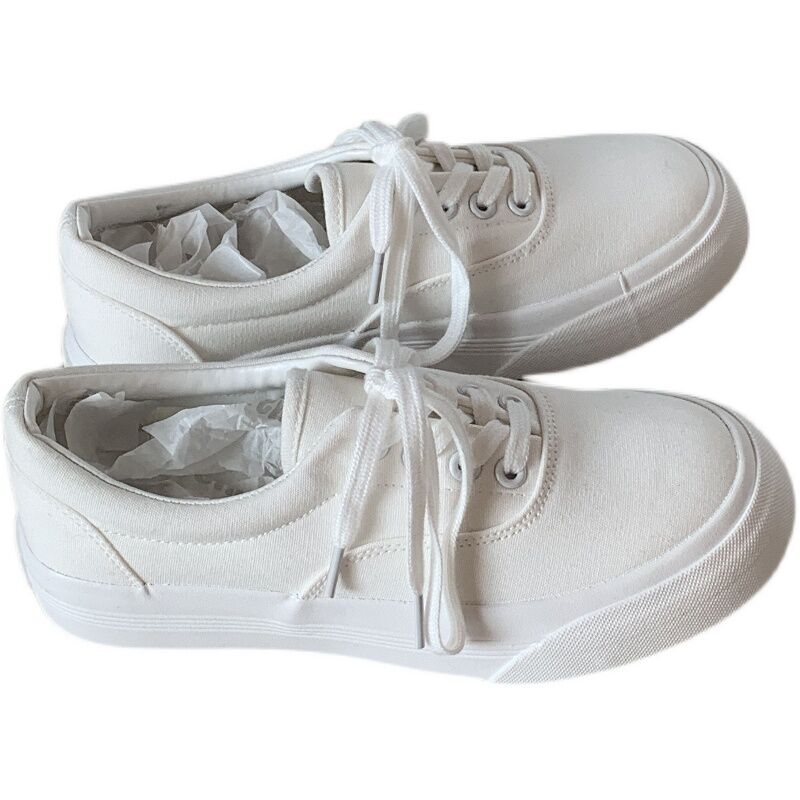 White Shoes Women's Spring 2023 New Arrival Super Hot All-Match Thick Sole Height Increasing Canvas Shoes Women's Fashionable Ins Board Shoes round Toe. 