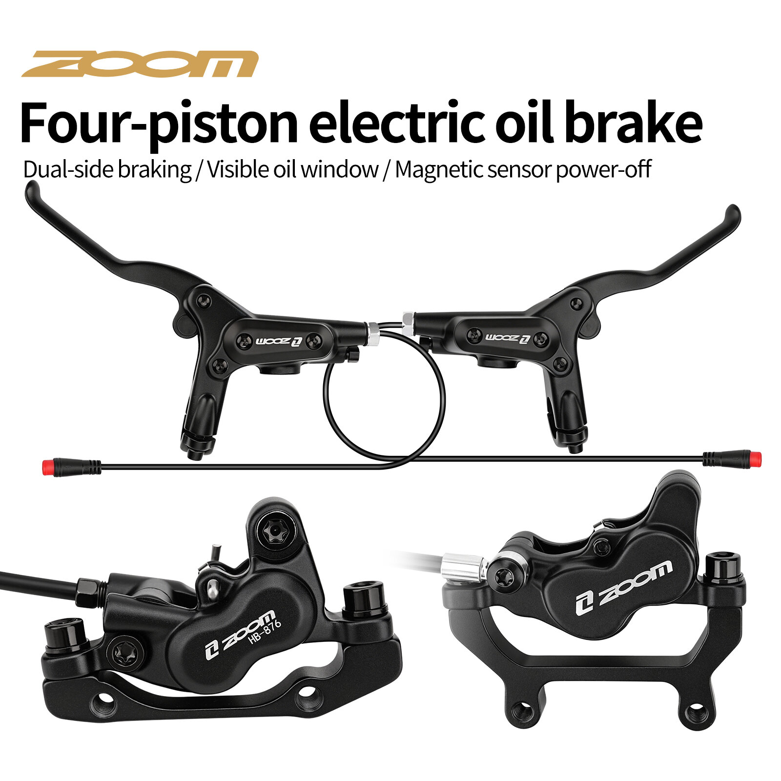 ZOOM Four Piston Hydraulic Disc Brake with Power Cut Off Function Dual Side Braking Oil Brake for Bicycle E-Bike HB Series Cycling Accessories(HB-8) ราคา 10,086 บาท*ส่งฟรี