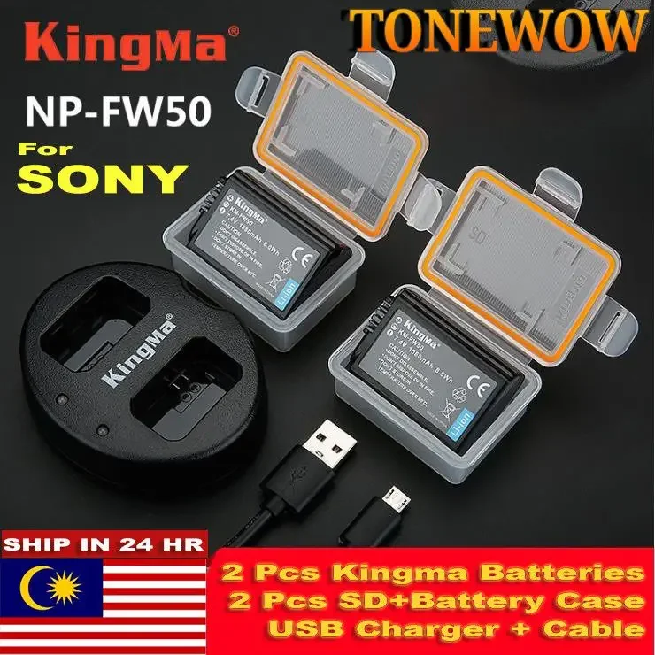 🔋Ready Stock📸 Sony NP-FW50 Compatible Kingma Dual Battery Pack + Charger Sony Camera Battery A6300 A6000 A5100 A7ii A7