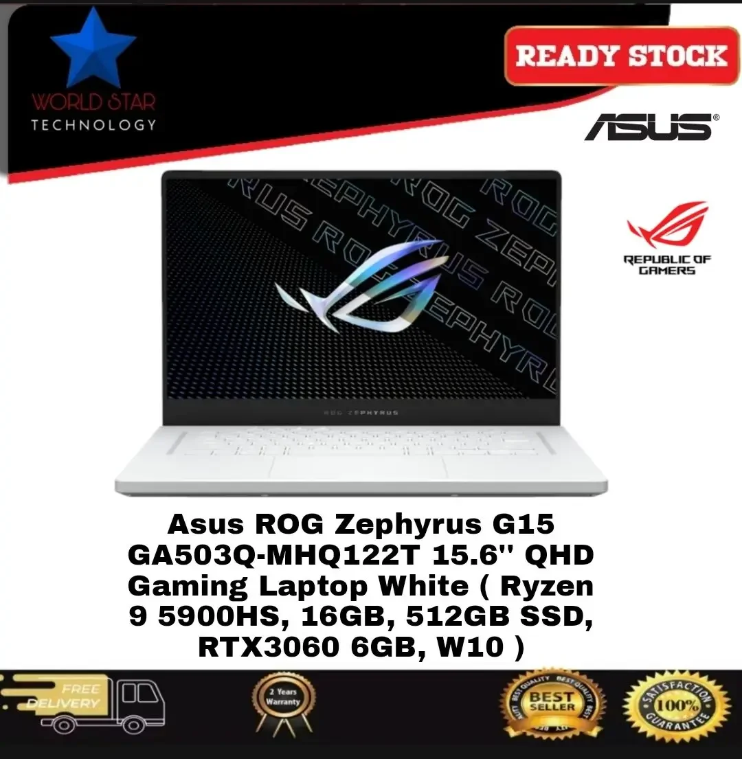 Asus ROG Zephyrus G15 GA503Q-MHQ122T 15.6'' QHD Gaming Laptop White ( Ryzen 9 5900HS, 16GB, 512GB SSD, RTX3060 6GB, W10 )