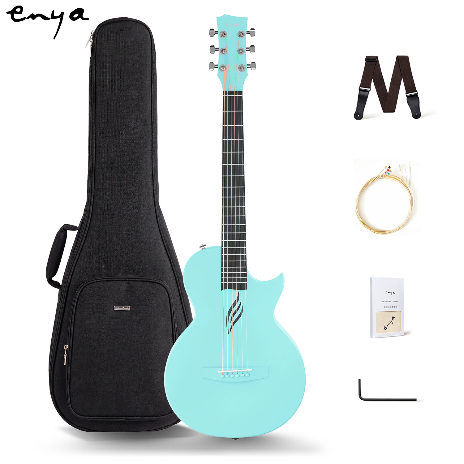 Enya Nova Go Carbon Fiber Travel Acoustic Guitar | 1/2 Size Lightweight Moisture-Proof Guitara Beginner Adult Travel Acustica Guitarra Portable Guitar with Colorful Packaging Guitar Strap Gig Bag Cleaning Cloth