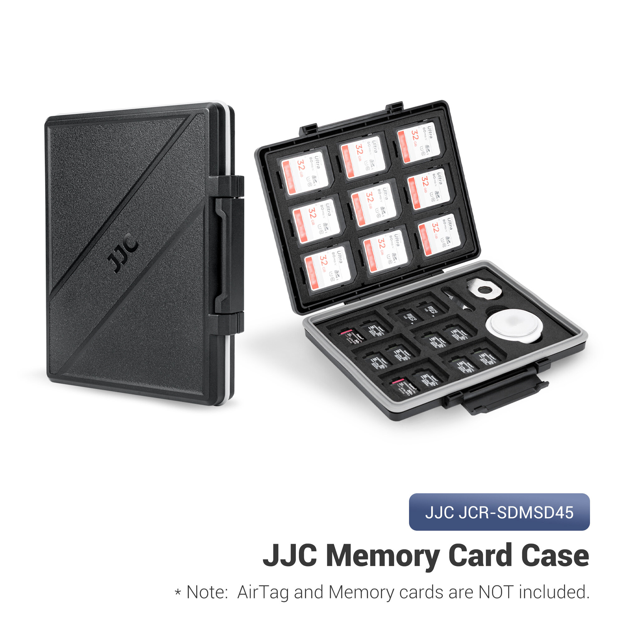 JJC Memory Card Case Organize Box For Stores 15 SD Cards,30 MicroSD MSD Cards and 1 AirTag,Sealing Ring Design,Sturdy and Durable ราคา 389 บาท*ส่งฟรี