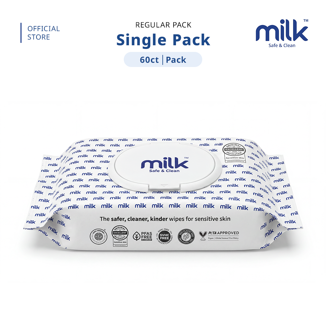 MILK Baby Water Wipes Regular Pack 60s | 99.9% Pure Water | Safe for Face & Mouth
