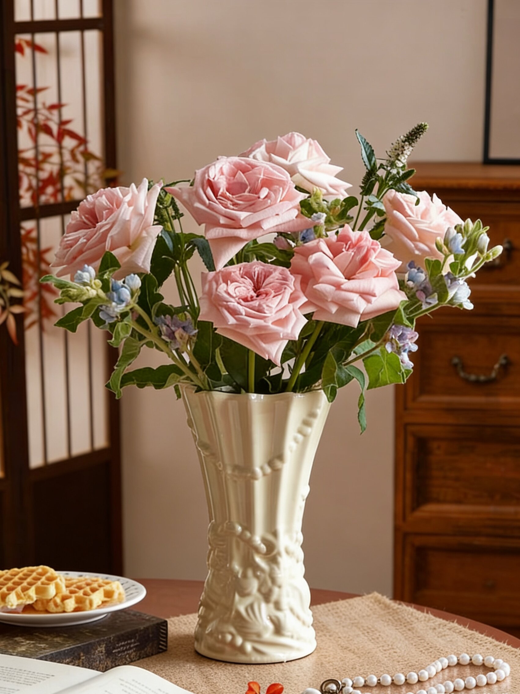Franse keramische bloemvaas met reliëf voor hydrocultuur decor_voghion.com