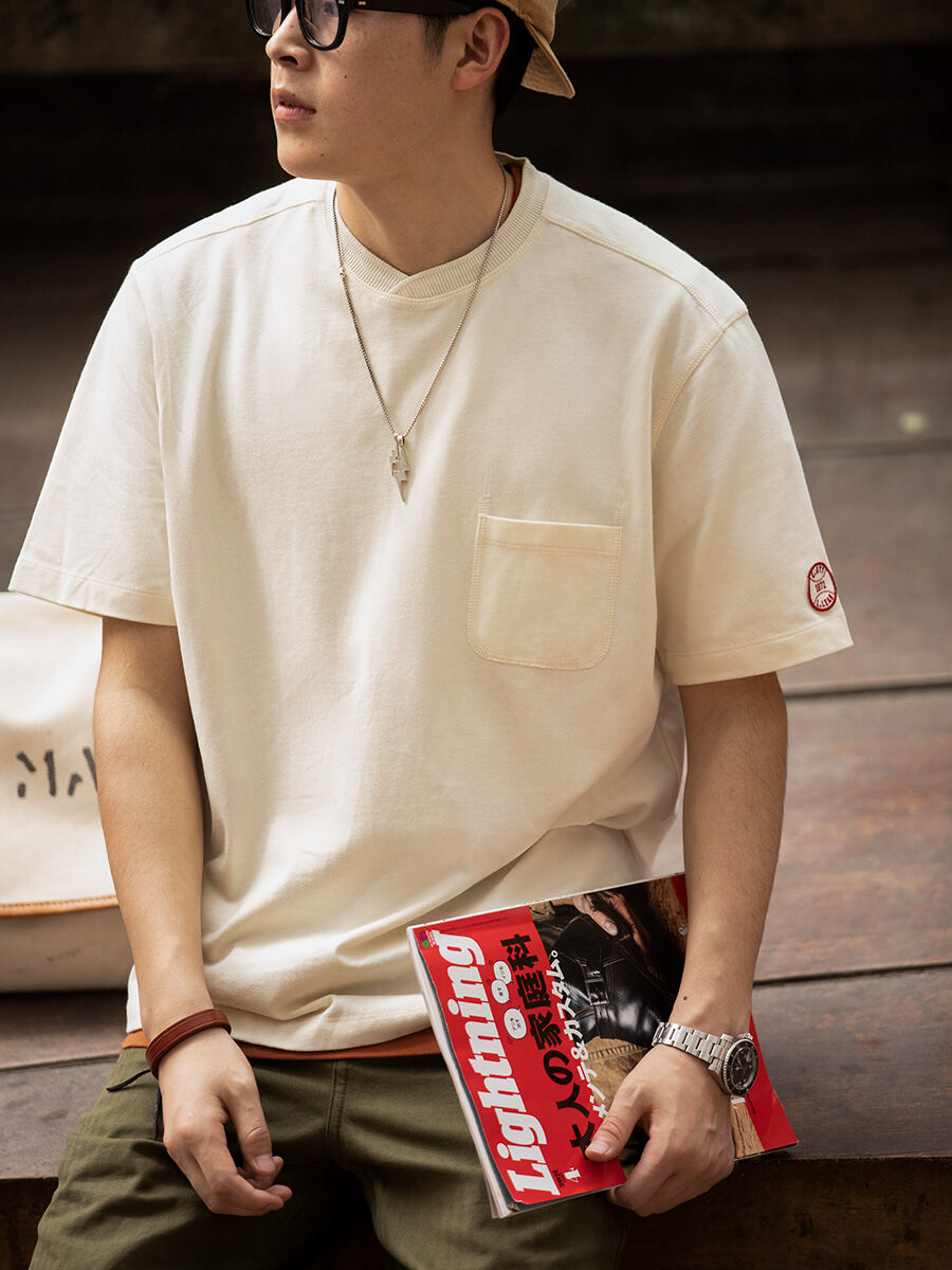 Maden Loose Fit Short Sleeve Baseball Shirt T-Shirt Retro Japanese Style Youthful Summer Fashion for Men with Pocket School Spirit