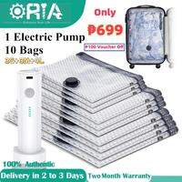 ORIA 10 Pack Vacuum Storage Bags with Electric Pump Space Saver Sealer Compression Bags for Travel and Home Organization Reusable Vacuum Storage Bags Save 80% More Storage Space