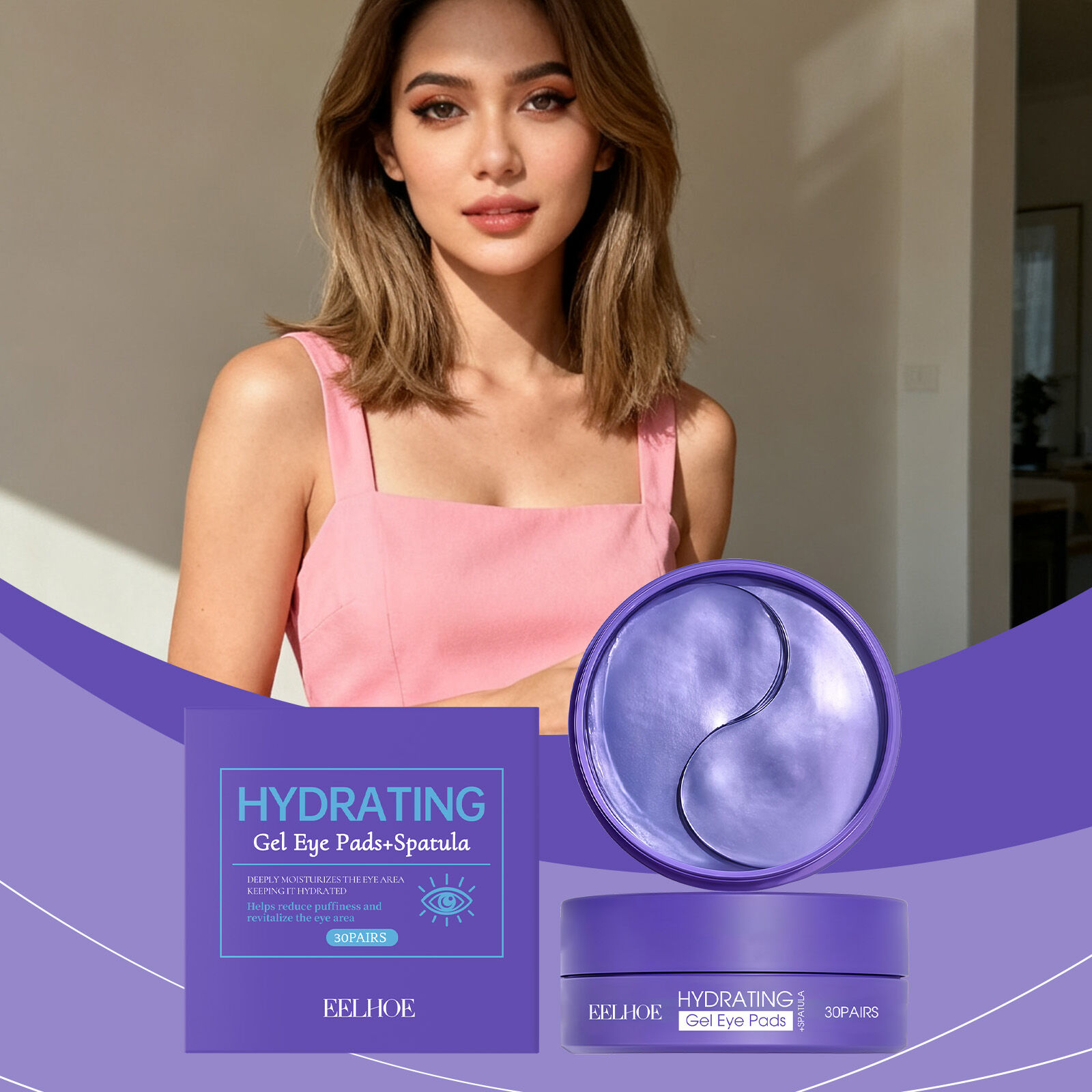 EELHOE Lavender Eye Mask Anti Dark Circles Eyes Bags Remover Nourishing Firming Moisturizing Hydrating Patches Skin Care 30 Pairs