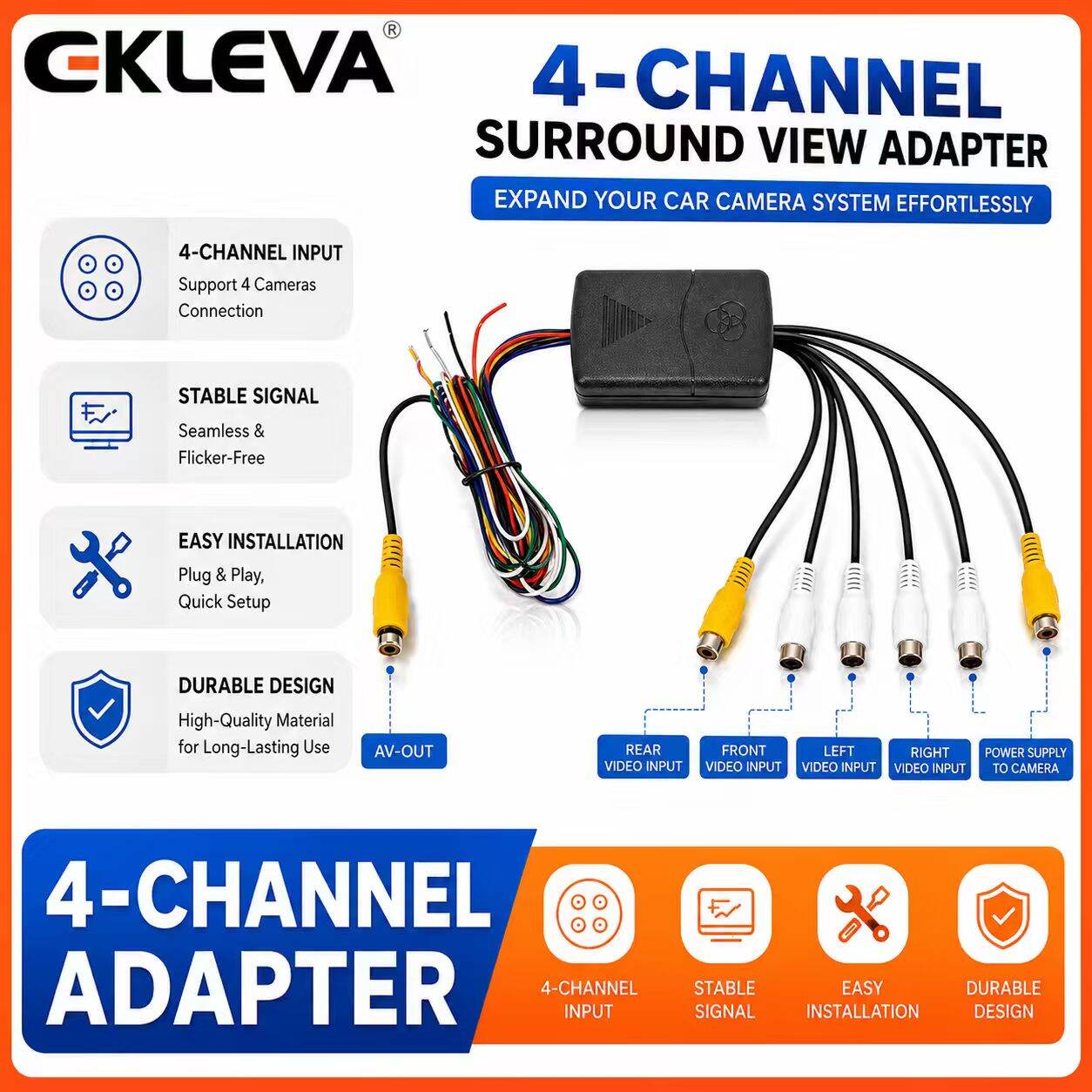 Ekleva 4 Máy Ảnh Trong 1 Video Điều Khiển Hình Ảnh Combiner Kênh Hộp chuyển đổi Cho Xe Lái Xe Hệ Thống phía trước phía sau trái phải Xem