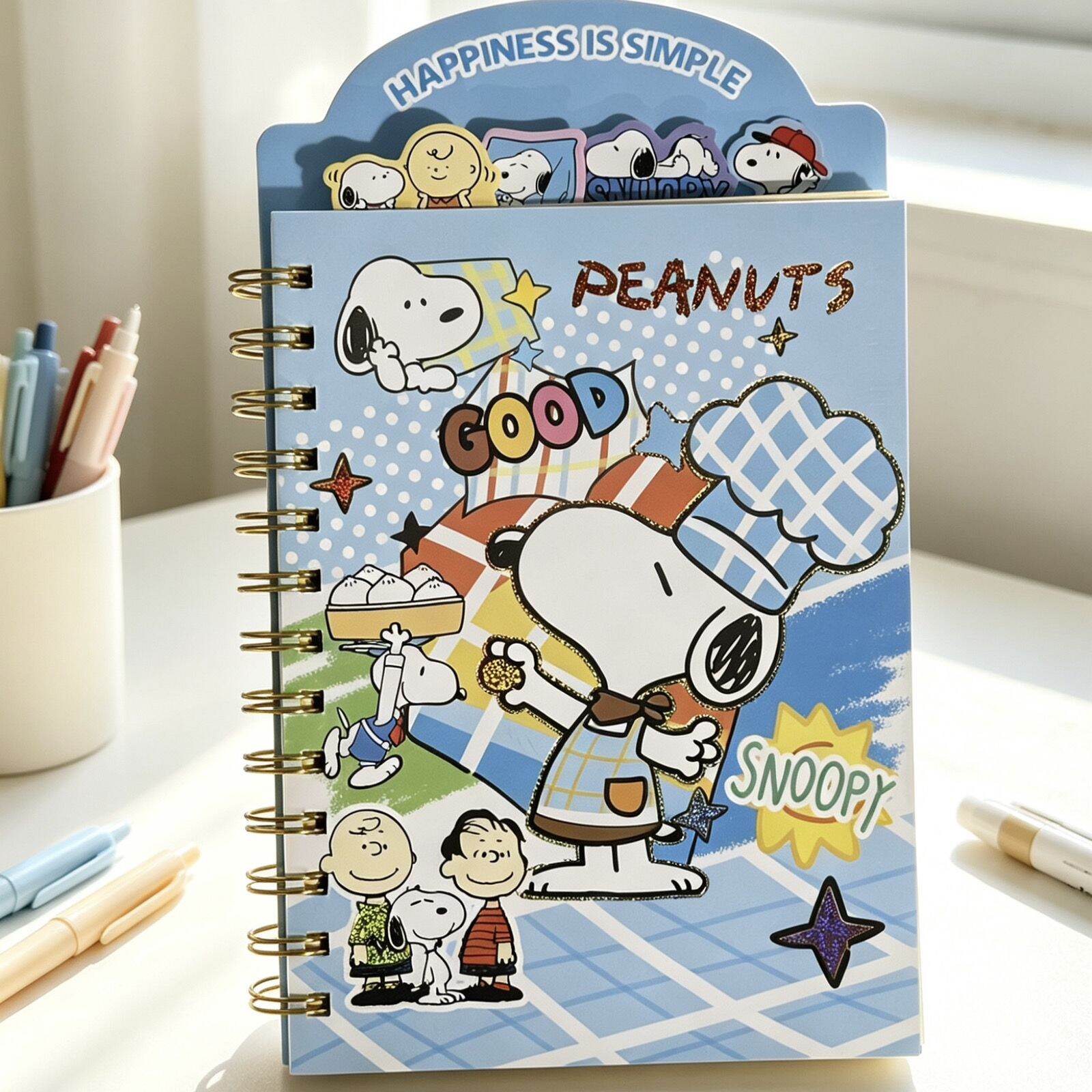 Creative Cute Cartoon Snoopy Good Quality 3D Stereo Gold Stamping Coil Journal Diary Notebook Schedule Plan Notepad (4 Styles)