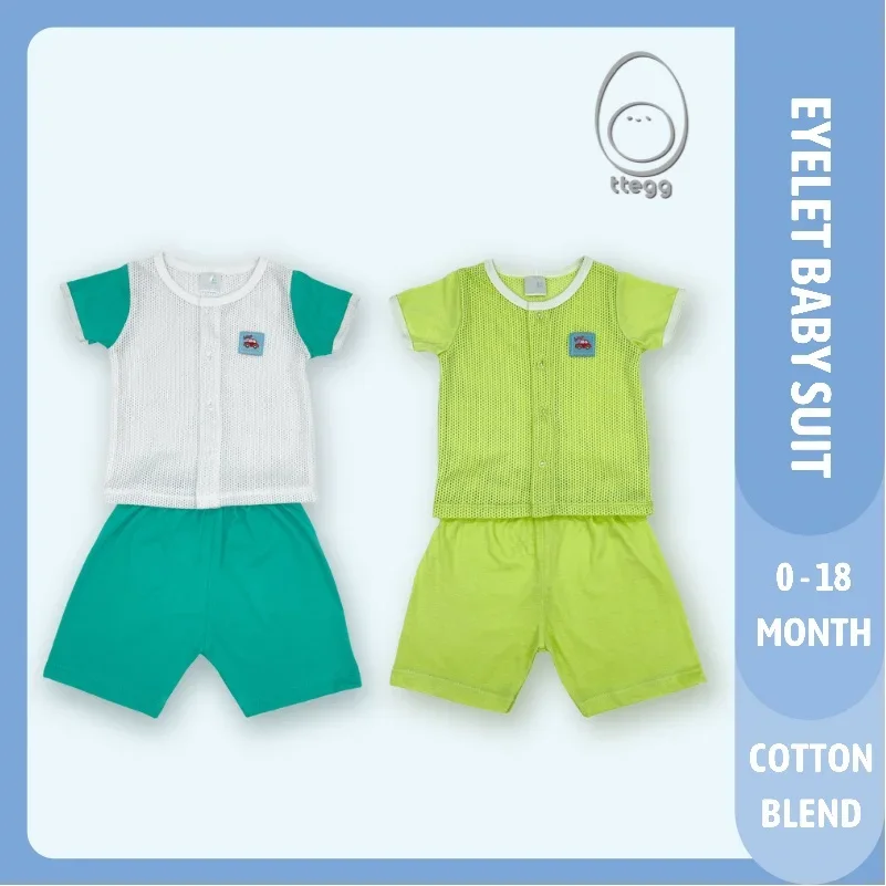 Eyelet Baby Suit/ Baju & Seluar Jaring Lubang “Short Sleeve + Short Pant”