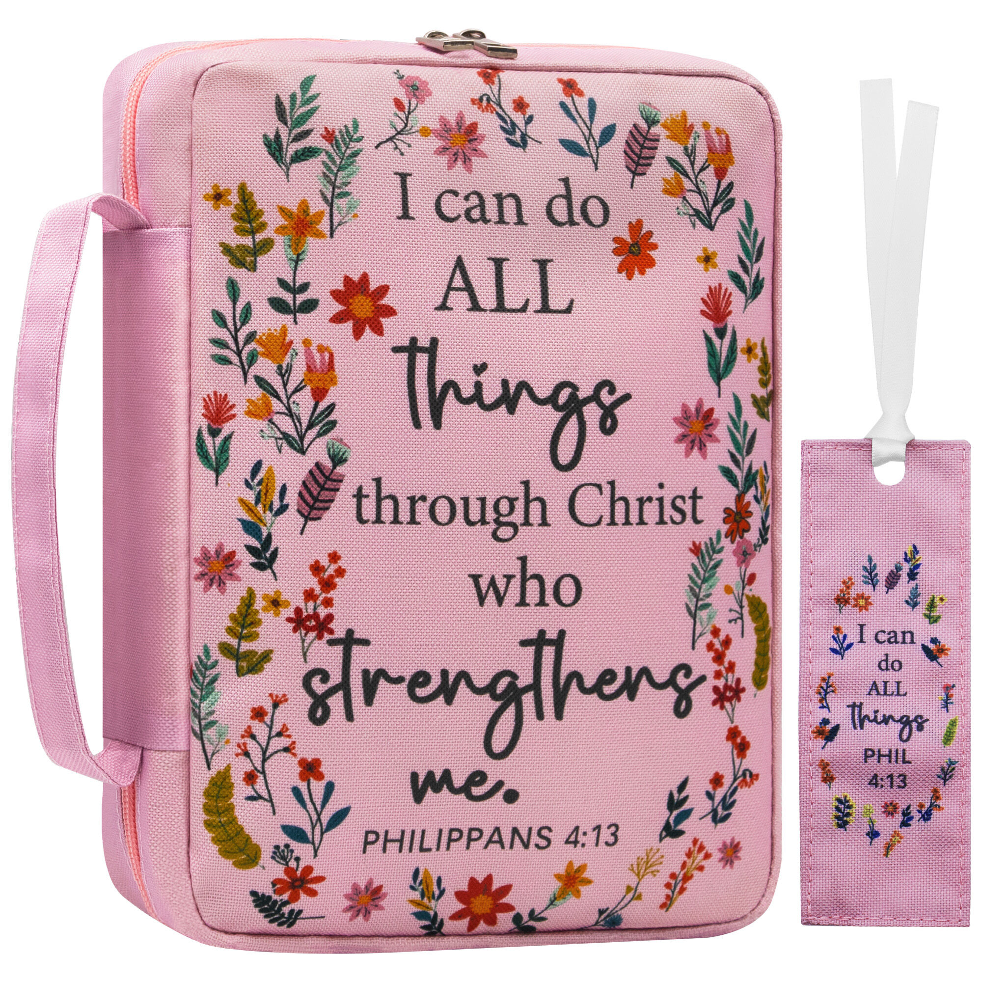 Bible Cover for Women Pink Floral Scripture Case Large Capacity Church Book Organizer Christian Gift for Ladies