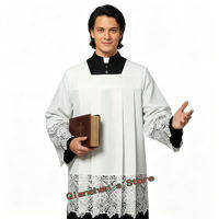 Catholic Priest Surplice Pleated Pulpit Liturgical Cotta Vestment Robe With Lace Square Neckline For Man