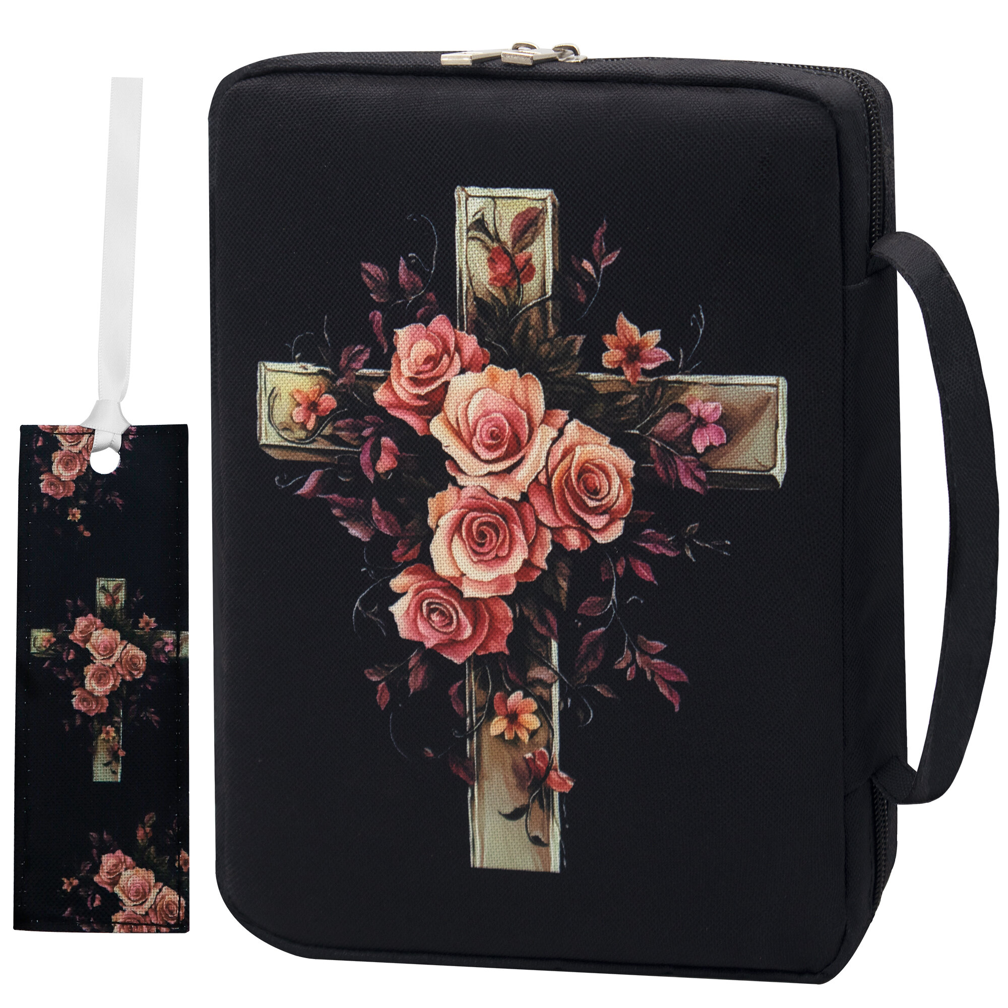 Bible Cover Floral Bible Case With Handle & Pocket Bible Book Case Carrying Organizer Bag With Bookmark For Girls Catholic Ch