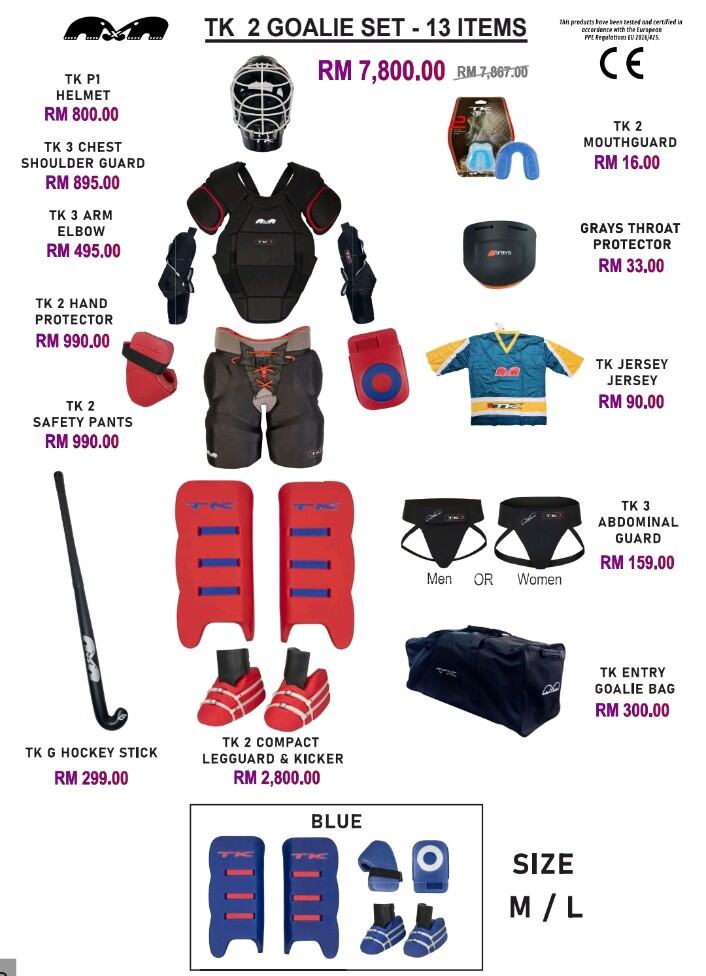 SET 13 ITEMS TK 2 SOFT GOALIE - GOALKEEPER RANGE QUALITY ITEMS JUNIOR & SENIOR SET HOKI BERKUALITI [READY STOCK]