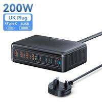 Rocoren 200W/100W GaN Charger Multi-Ports Universal Wall Desktop Fast Charging Station Dock for Mobile Phone Power Adapter For iPhone 17 Pro Samsung Xiaomi Huawei Macbook Laptop iPad Home Office Desk Charger Station
