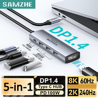 Samzhe USB C để dp Bộ chuyển đổi Hub 8k60hz 5-in-1 trạm nối pd100w cho Iphone 15 MacBook Pro iPad tương thích Thunderbolt 3/4 Loại C đến 8K DisplayPort 1.4 32.4Gbps