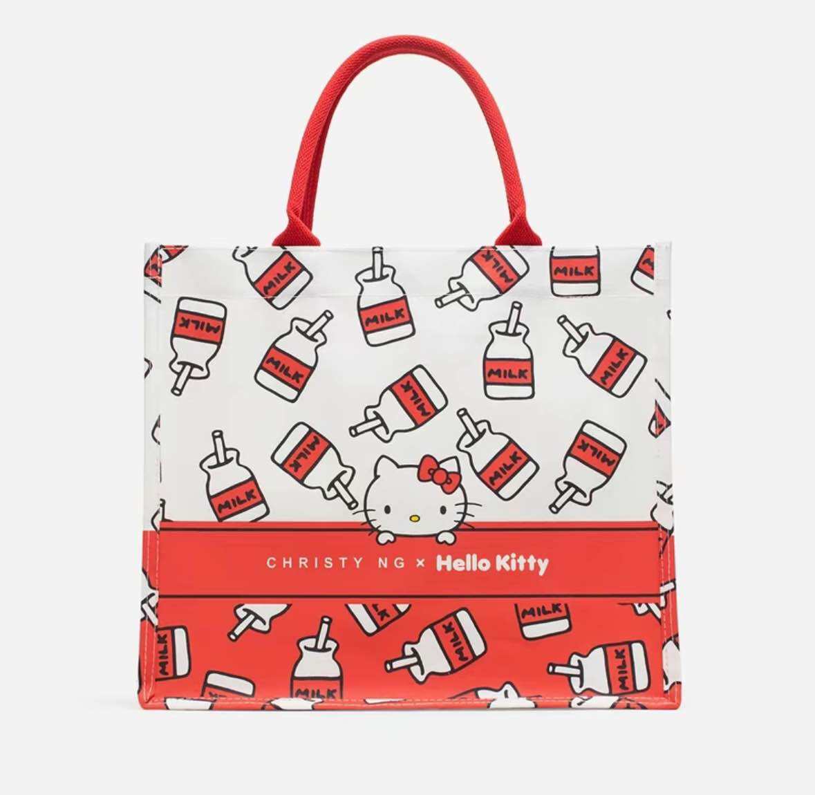 トートバッグ CHRISTY NG HELLO KITTY MILK BOTTLE GROCERY TOTE Hello Kitty Grocery Bag Tote Bag Sanrio x Christy Ng Limited