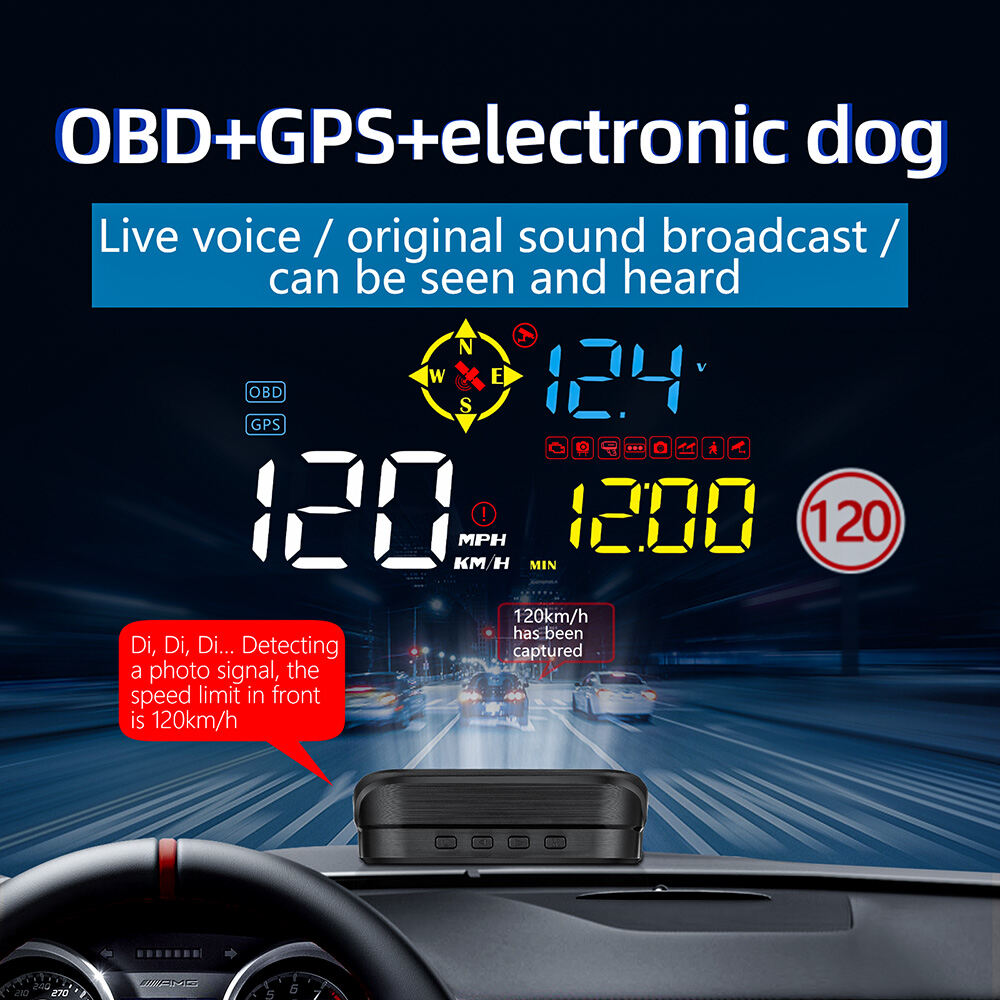 Universal M21 Car HUD OBD+GPS+Electronic Dog Speedometer with multi-function head up display Gauge