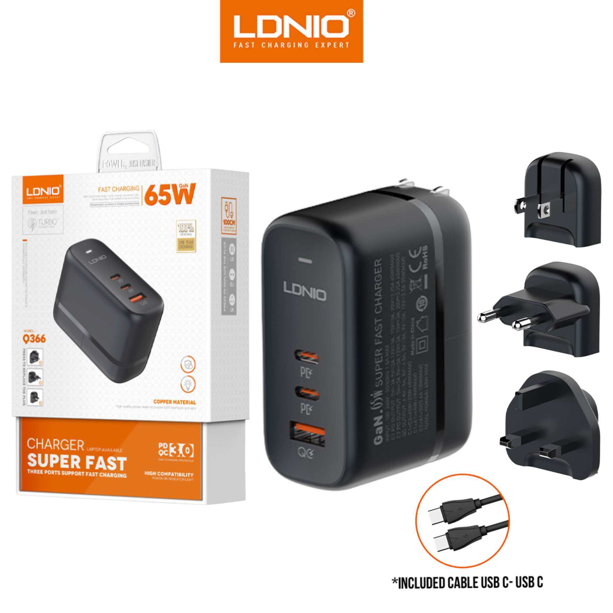 LDNIO Q366 65W GaN / PD QC 3.0 Fast Charging Charger | Lazada