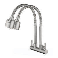 AZOS | Wall-mounted Stainless Steel Kitchen Tap Dual Handle Swivel Diverter Spray