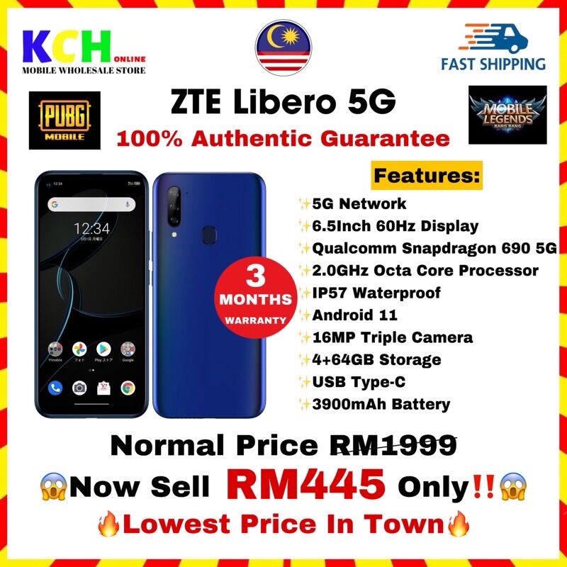 🚚🇲🇾ZTE Libero 5G (A003ZT) 6.5Inch 60Hz Display Amdroid 11
