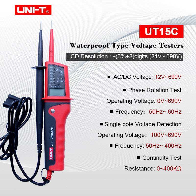 Unitest Phase Rotation UNI-T UT15C Voltage Testers; AC/DC Voltage Test, Phase Rotation Test ...