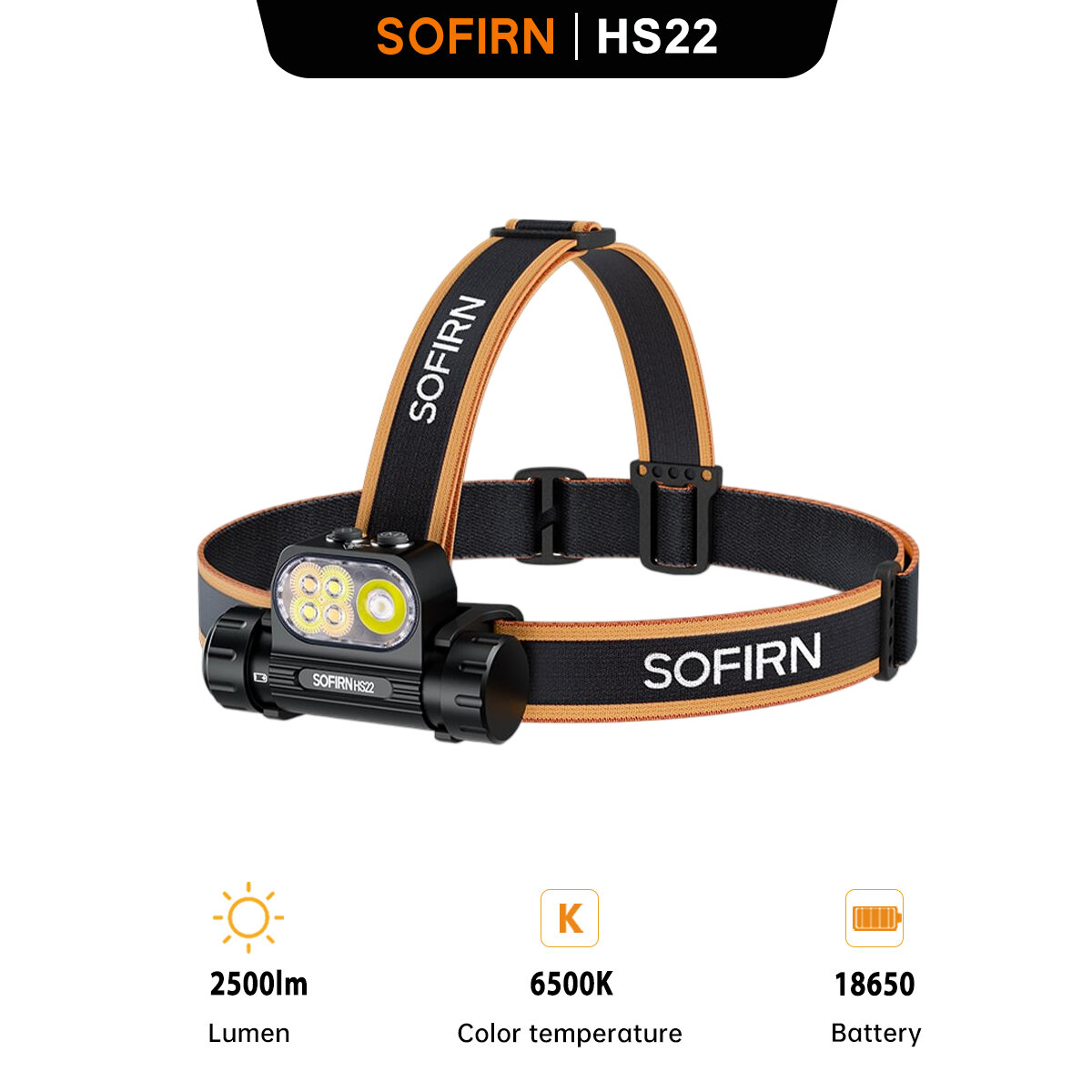Sofirn Đèn pha HS22 2500LM đèn hiệu chỉnh Nhiệt độ màu vô cấp sft25r LED 6000K đèn pin với 2700K ánh sáng ấm áp Công tắc kép