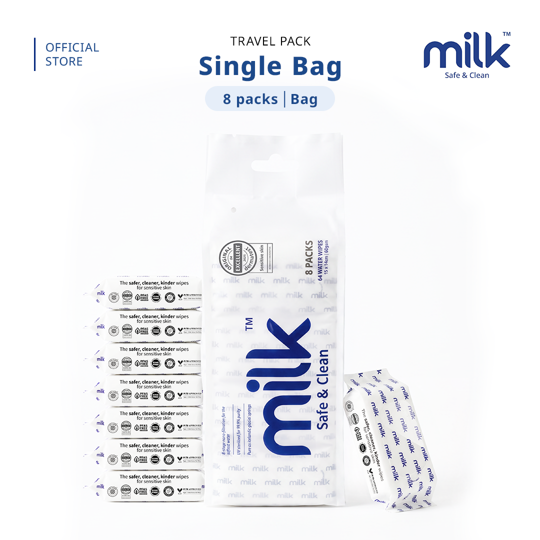 MILK Baby Water Wipes Travel Pack 8s | 99.9% Pure Water | Safe for Face & Mouth