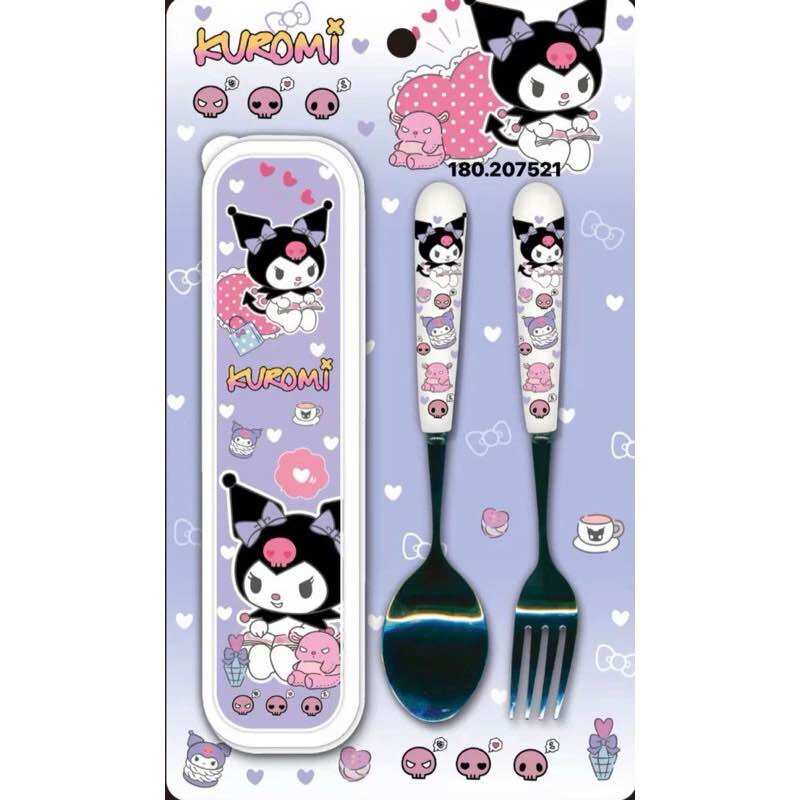 Sanrio stainless steel Tableware Set kawaii Cute lunch tableware Kuromi Melody Cinnamoroll Kids Student Portable Spoon Fork