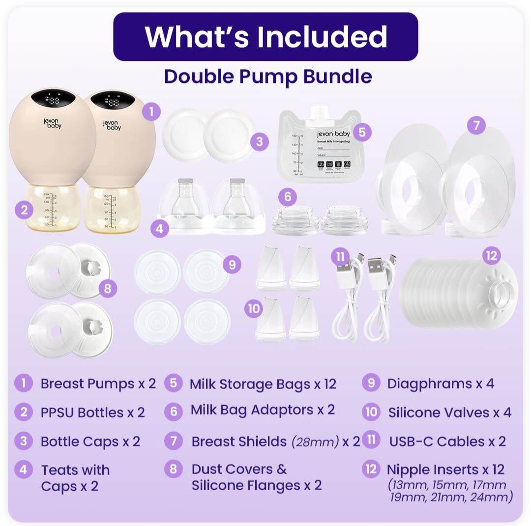 Jevonbaby Handsfree Breastpump pump directly to storage plastic (1 year local warranty)