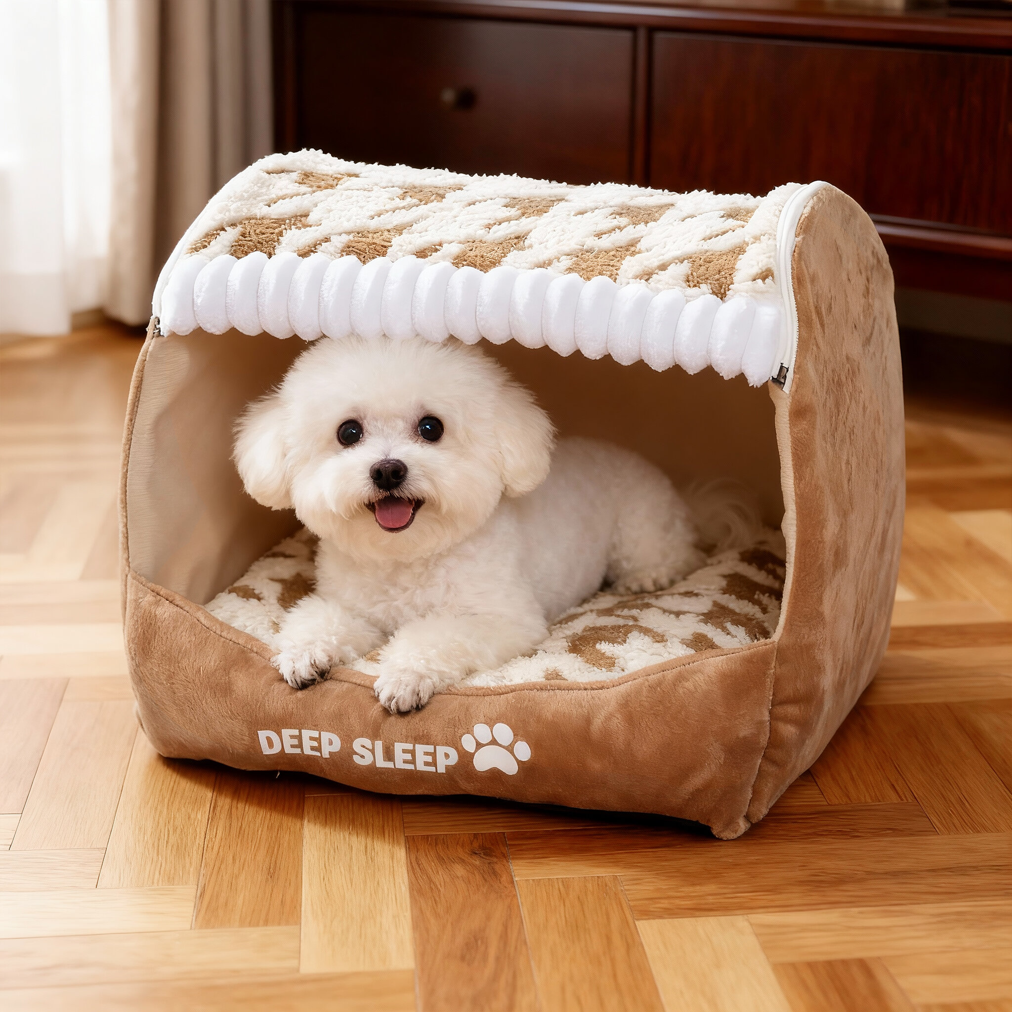 Warm Detachable Washable Semi-Closed Dog Bed for Small to Medium Dogs Indoor All Season Pet Nest Don Brand Square Shape Harga  95 Ringgit*Penghantaran Percuma