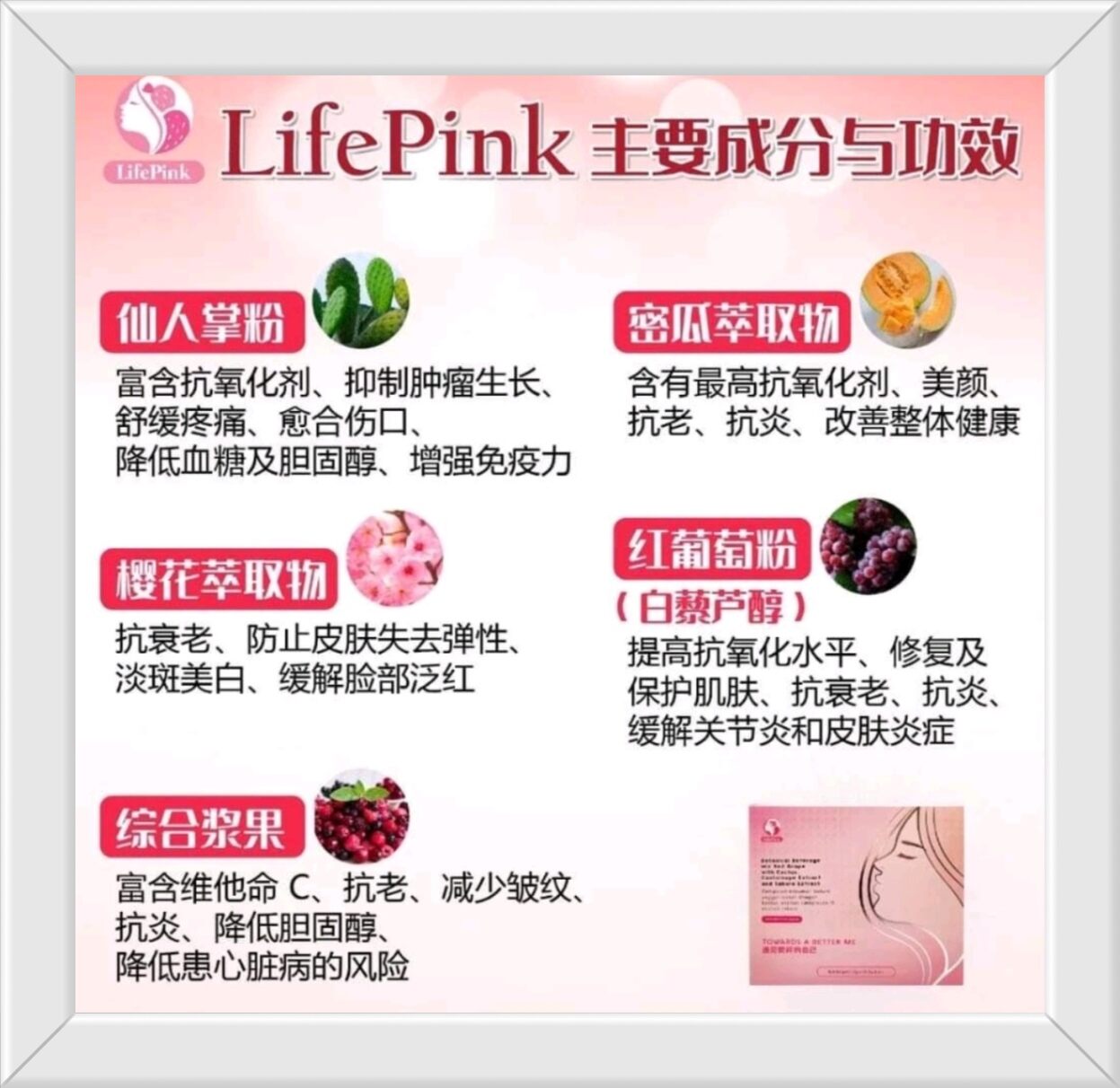 Life Pink (Botanical Beverage Mix Red Grape With Cactus, Cantaloupe Extract & Sakura Extract.. 