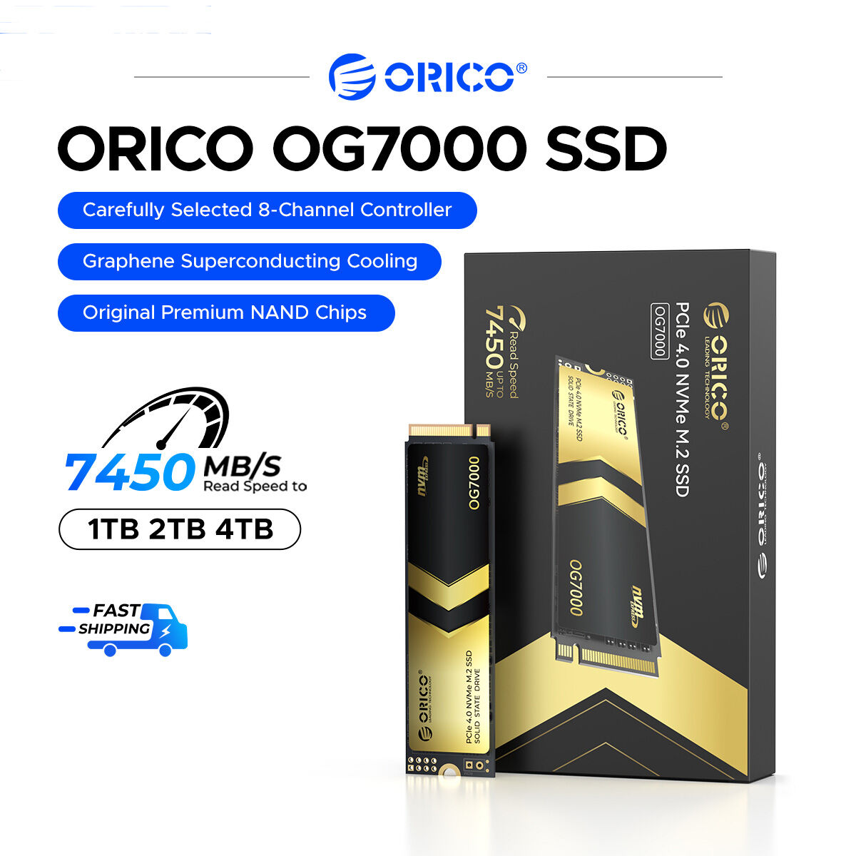 ORICO 7400MB/S NVMe PCle4.0X4 SSD Up to 4TB Storage 3D NAND Flash Graphene Cooling Tech Wide Compatibility Giá 4,998,000 Đồng*Miễn phí vận chuyển