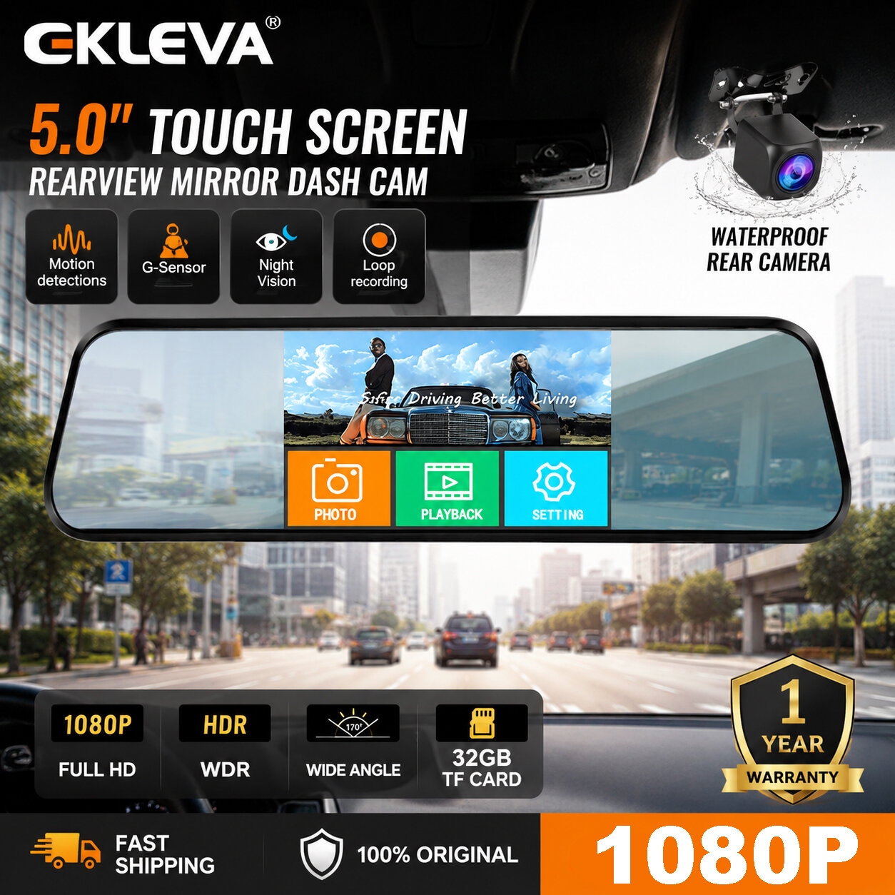 EKLEVA Car Dvr 5.5 Inch Touch Screen Video Recorder Auto Registrar Stream Mirror Support RearView Camera Night Vision Dash Cam Giá 632,616 Đồng*Miễn phí vận chuyển
