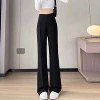 High Waist Ice Silk Womens Summer Thin Zipper Side Wide Leg Pants Straight Cut Casual Trousers Premium Feel Slim Fit