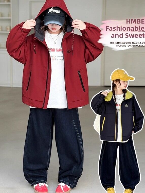 MPW | Girls' Spring Autumn Fashionable Hooded Jacket Coat Casual Style Long Sleeve Zipper Closure Mid-Length Soft Treatment Process Harga  142 Ringgit*Penghantaran Percuma