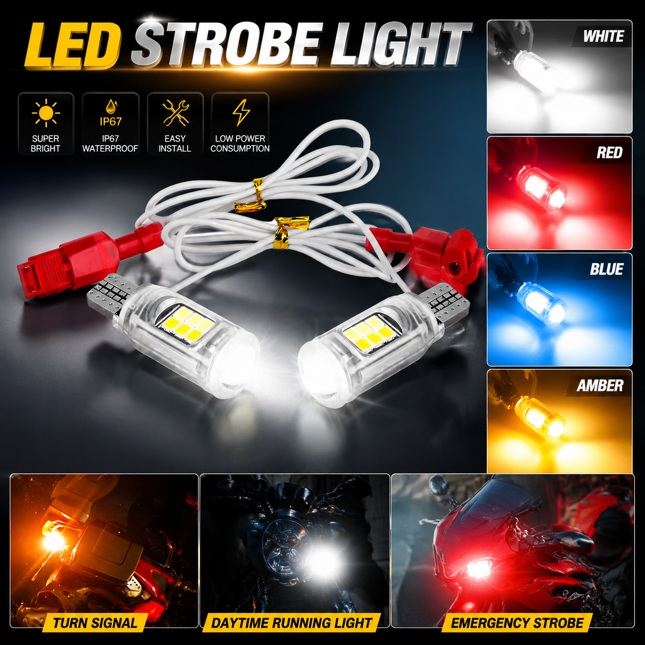 EKLEVA 2PCS T10/T15 Motorcycle Clearance Lamp Motorcycle Bicolor High-brightness Turn Signal Light Motorcycle Brake LED Bulb Tail Lights Giá 80,634 Đồng*Miễn phí vận chuyển