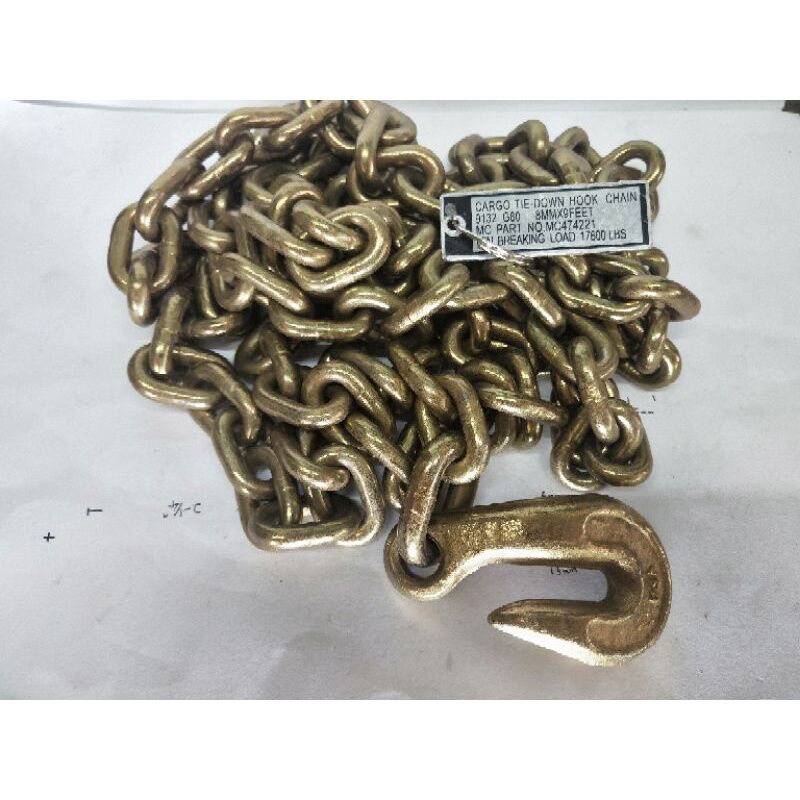 CHAIN HOOK SET TIE DOWN HOOK CHAIN G80 8mm x9feet 5/16” alloy chain car